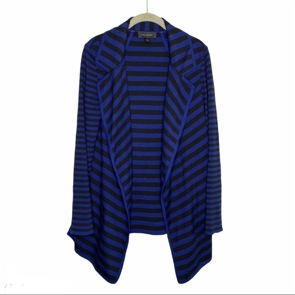 St. John blue black striped wool blend waterfall cardigan - Picture 1 of 6